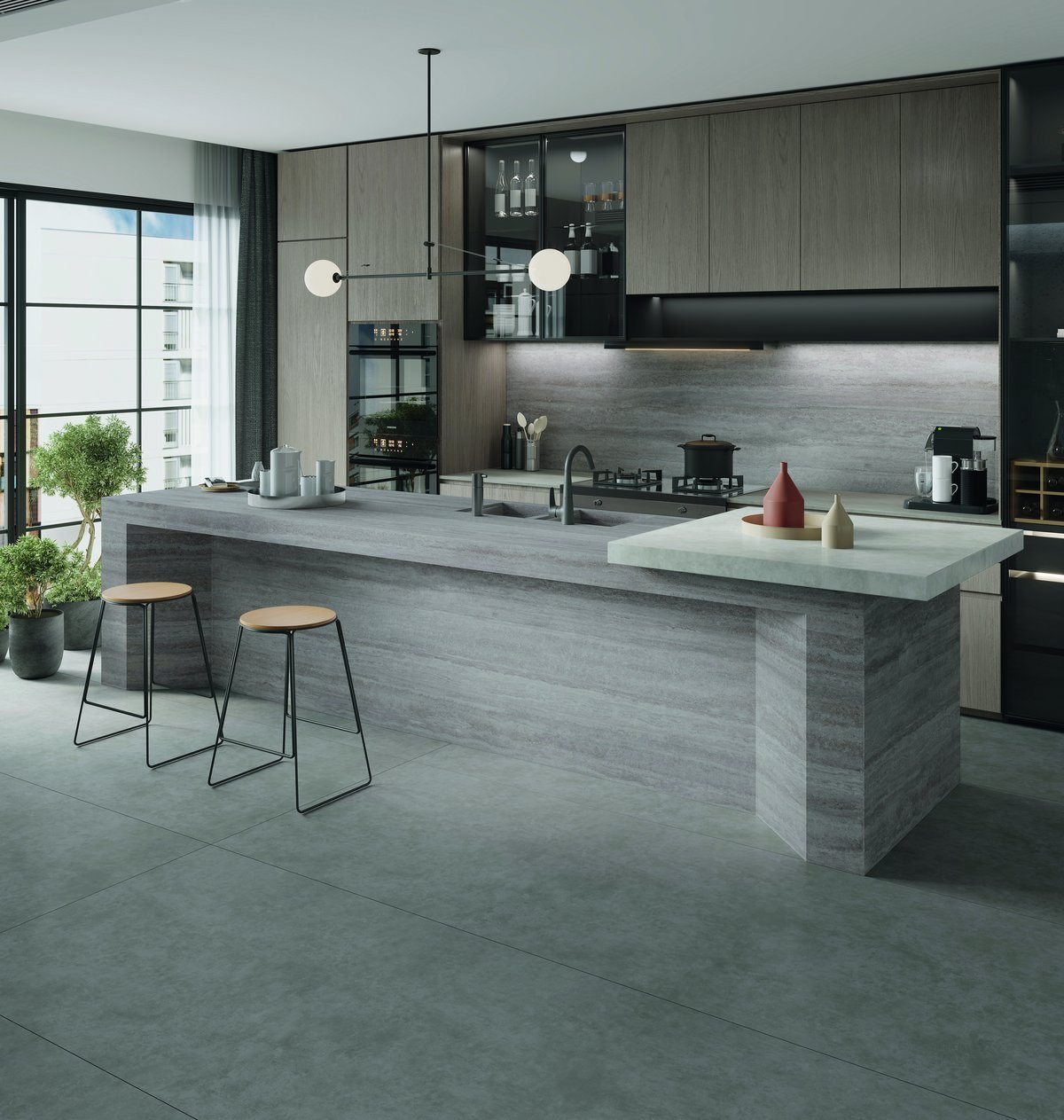 Kalebodur Earth Travertine Silver 6 mm Mat Porselen Plaka 160×320 mutfak örneği 1