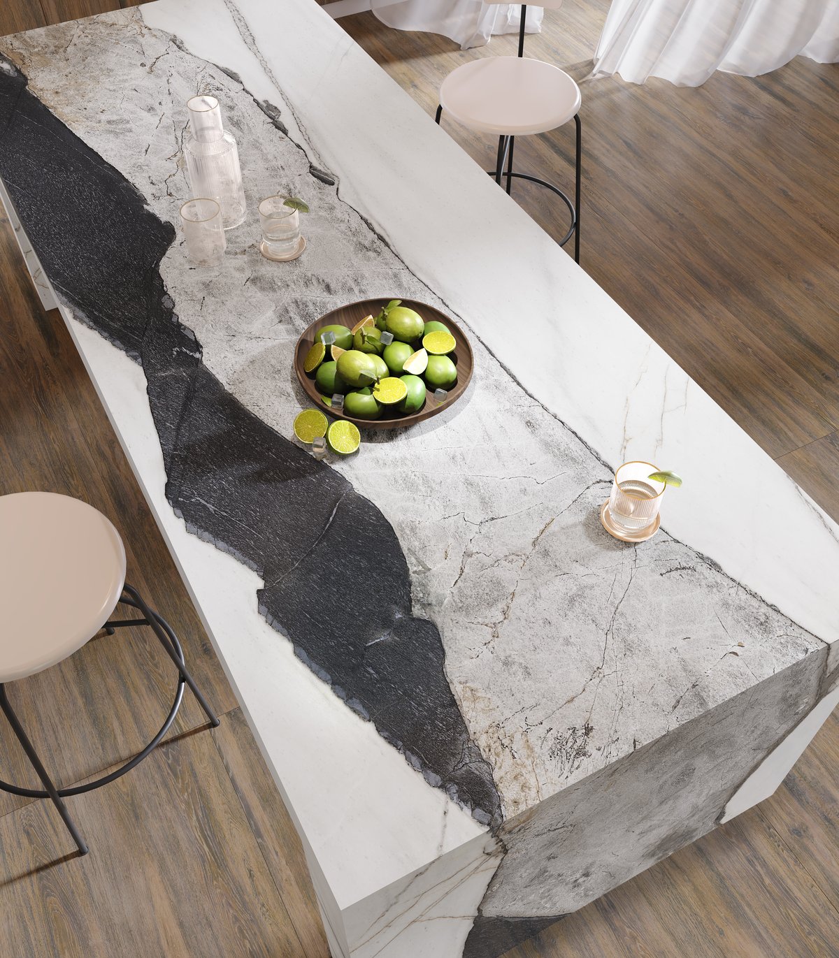 Marble Statuario 12 mm Mat Porselen Tezgah 162×323 mutfak örneği 3