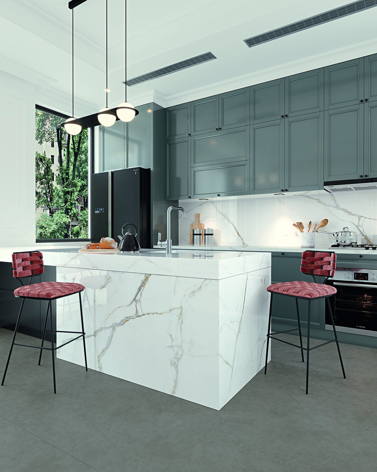 Kalebodur Calacatta Unique Modul A 12 mm Mat Porselen Tezgah 162×323 mutfak örneği 1