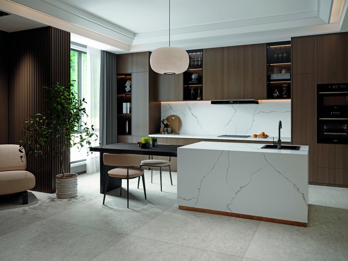 Marble Statuario 12 mm Parlak Porselen Tezgah 162×323 mutfak örneği 1