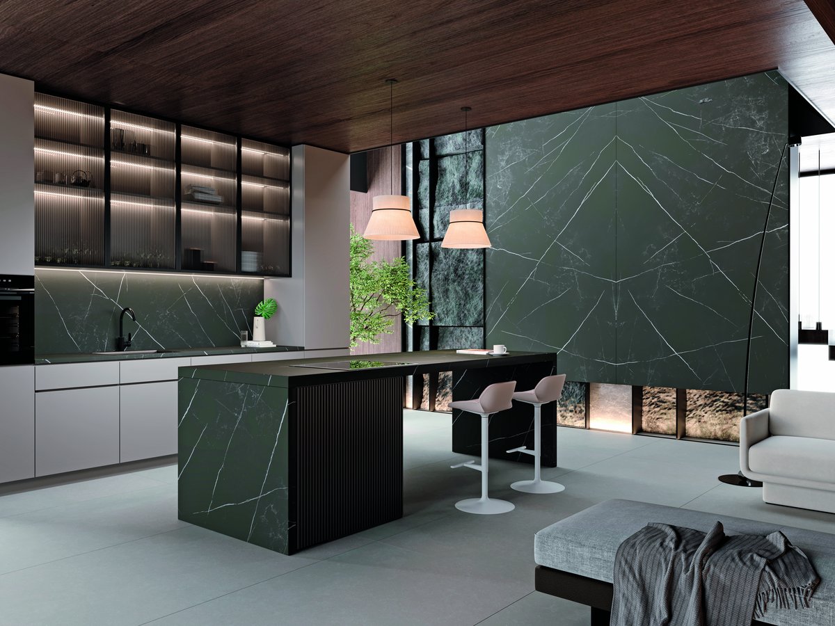 Pietra Nero 6 mm Parlak Porselen Plaka 160×320 mutfak örneği 1