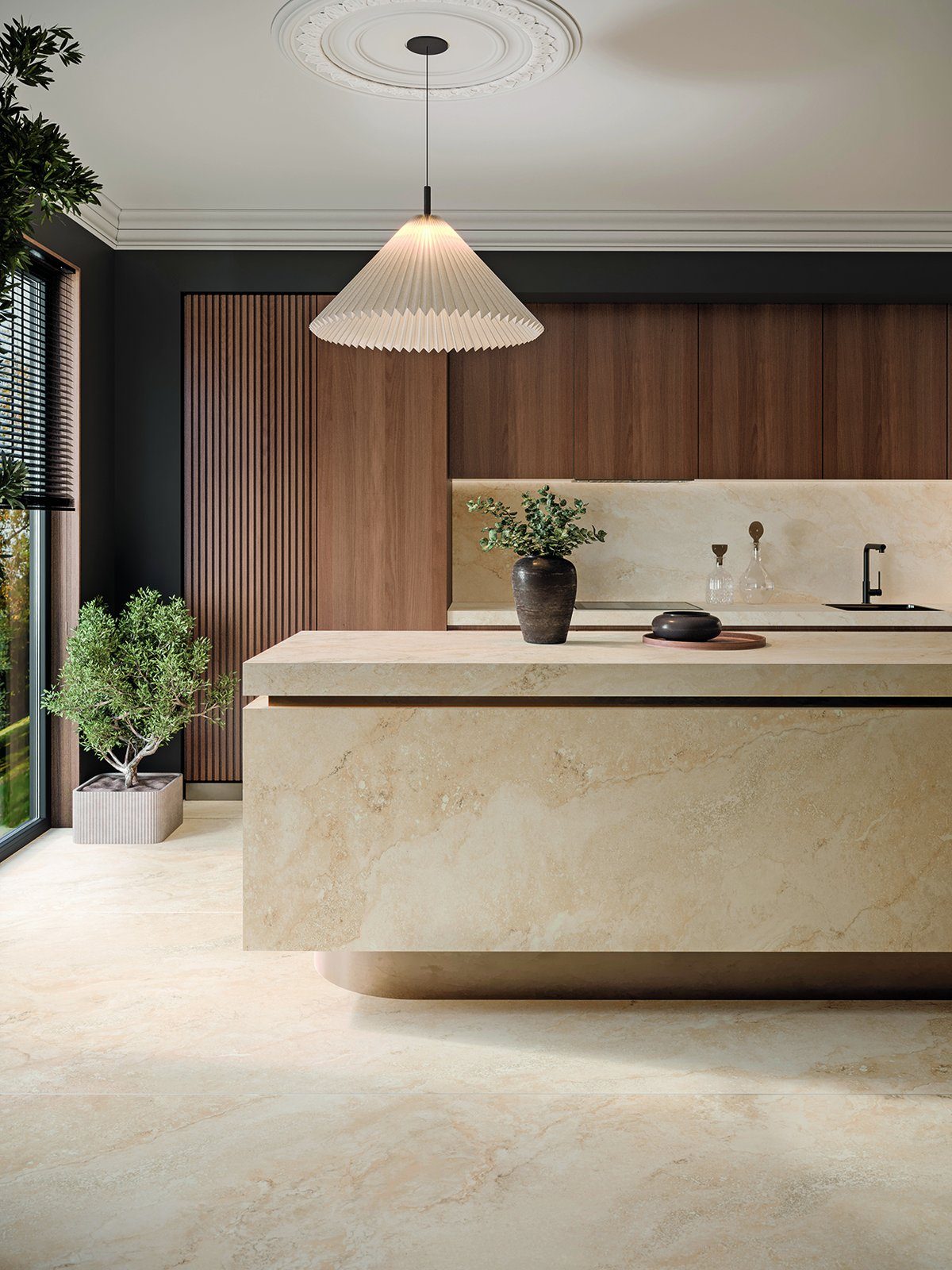 Kalebodur Earth Rapolano Ivory 6 mm Mat Sinterflex Porselen Karo 120×280 mutfak örneği 1
