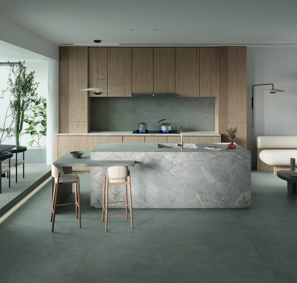 Kalebodur Fiori di Bosco 6 mm Mat Sinterflex Porselen Karo 120×280 mutfak örneği 1